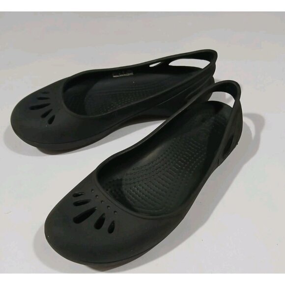 Crocs Kadee Sling Back Ballet Flats Size 6 Black Laser Cut Rubber Light - Picture 1 of 8